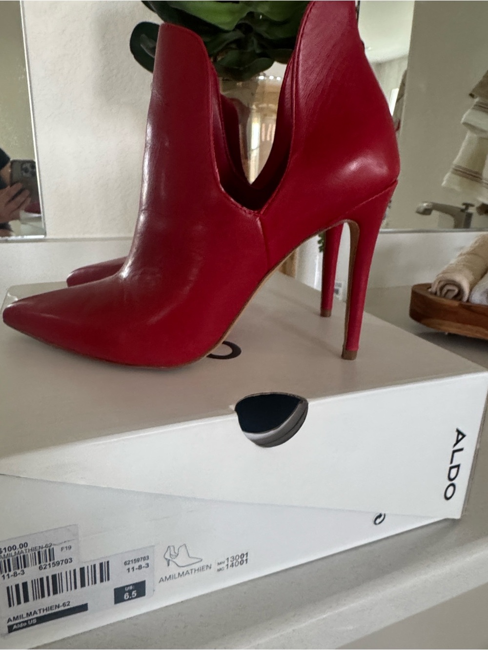 ALDO Red Pointed-Toe Stiletto Ankle Boots